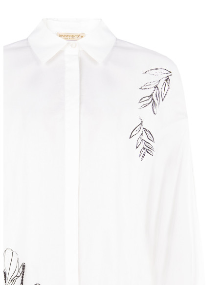 Camisa oversized de algodão com botões ocultos e strass Rinascimento