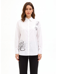 Camisa oversized de algodão com botões ocultos e strass Rinascimento