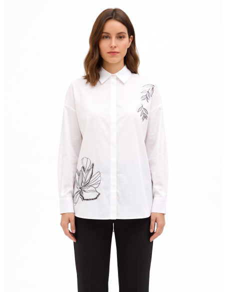 Camisa oversized de algodão com botões ocultos e strass Rinascimento