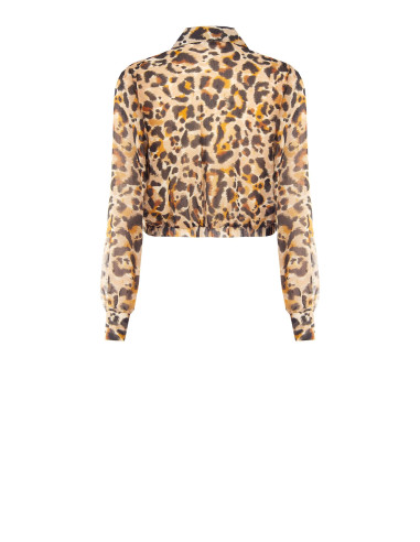 Blusa Balão em Georgette Estampada com Gotas de Lurex e Decote em V Transpassado Rinascimento