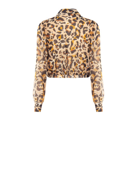 Blusa Balão em Georgette Estampada com Gotas de Lurex e Decote em V Transpassado Rinascimento