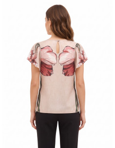 Blusa com maxiflores e mangas com folhos Rinascimento 2