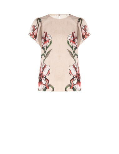 Blusa com maxiflores e mangas com folhos Rinascimento