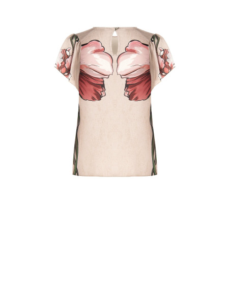 Blusa com maxiflores e mangas com folhos Rinascimento