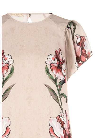 Blusa com maxiflores e mangas com folhos Rinascimento