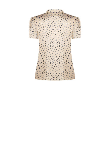 Blusa de cetim às bolinhas com decote em V e laço Rinascimento
