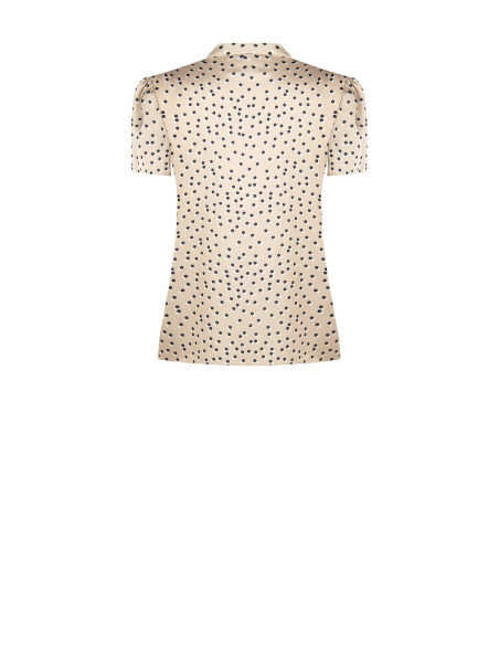 Blusa de cetim às bolinhas com decote em V e laço Rinascimento