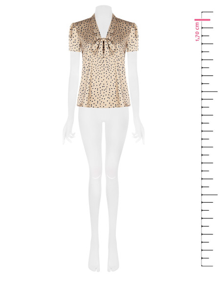 Blusa de cetim às bolinhas com decote em V e laço Rinascimento