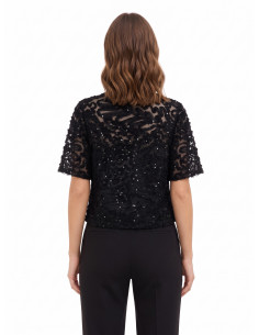 Blusa oversized em tule com bordados e lantejoulas Rinascimento 2