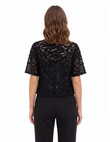 Blusa oversized em tule com bordados e lantejoulas Rinascimento