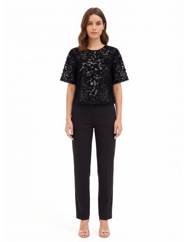 Blusa oversized em tule com bordados e lantejoulas Rinascimento
