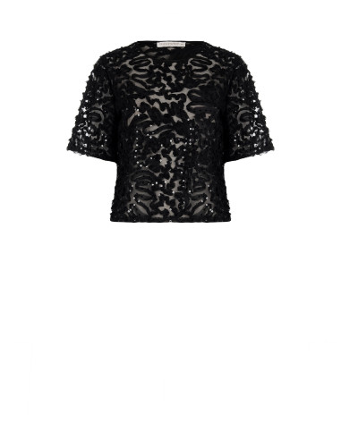 Blusa oversized em tule com bordados e lantejoulas Rinascimento