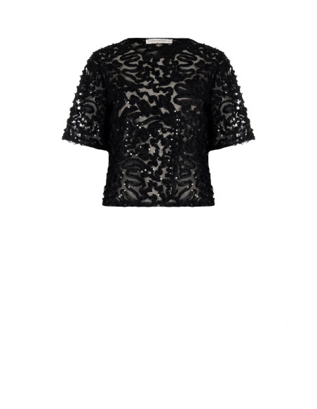 Blusa oversized em tule com bordados e lantejoulas Rinascimento