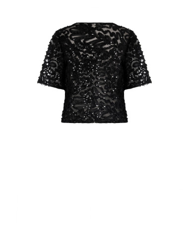 Blusa oversized em tule com bordados e lantejoulas Rinascimento