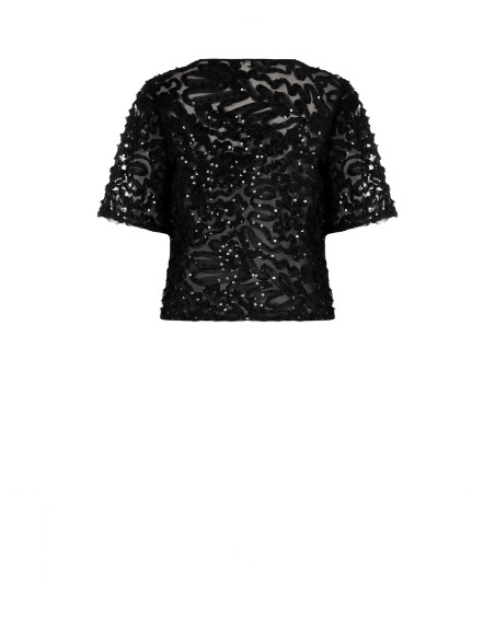 Blusa oversized em tule com bordados e lantejoulas Rinascimento