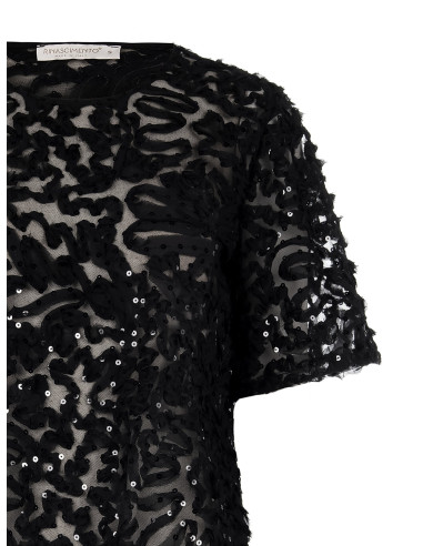 Blusa oversized em tule com bordados e lantejoulas Rinascimento