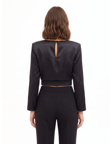 Blusa cropped em cetim com alças Rinascimento