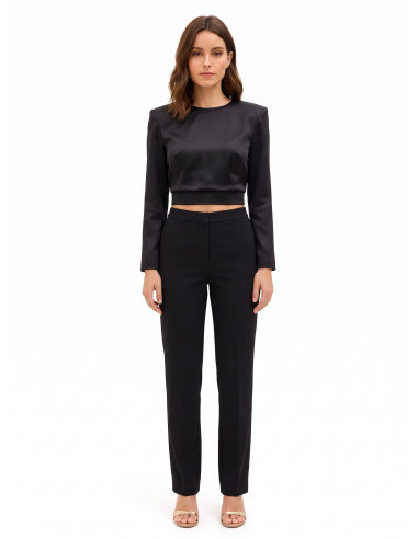 Blusa cropped em cetim com alças Rinascimento