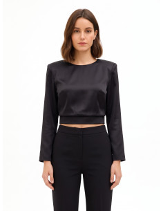 Blusa cropped em cetim com alças Rinascimento