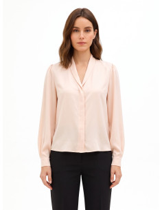 Blusa em cetim mate com decote em V e botões ocultos Rinascimento