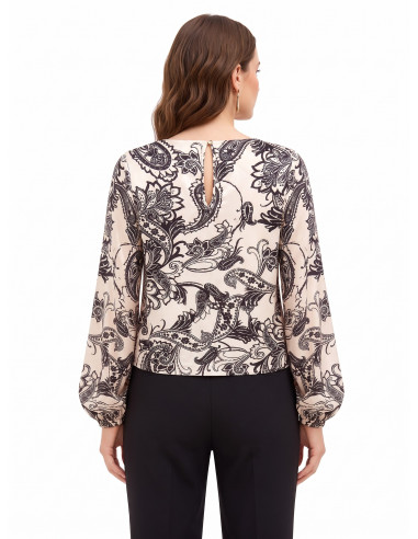 Blusa larga de cetim com padrão barroco Rinascimento