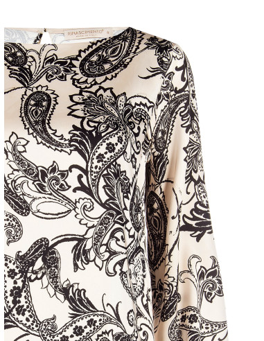 Blusa larga de cetim com padrão barroco Rinascimento