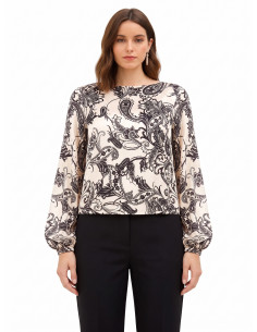 Blusa larga de cetim com padrão barroco Rinascimento