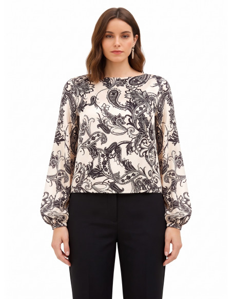 Blusa larga de cetim com padrão barroco Rinascimento