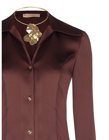 Camisa cintada e curta em cetim com colar a condizer Rinascimento