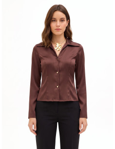 Camisa cintada e curta em cetim com colar a condizer Rinascimento