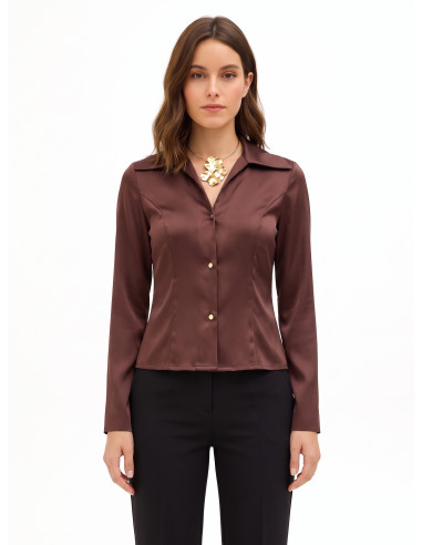 Camisa cintada e curta em cetim com colar a condizer Rinascimento