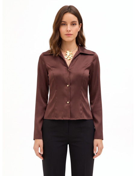 Camisa cintada e curta em cetim com colar a condizer Rinascimento