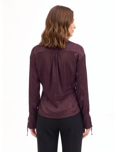 Camisa larga em mistura de viscose com efeito ligeiramente amarrotado e cordões Rinascimento