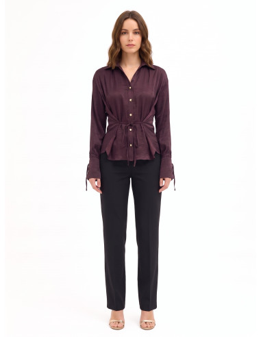 Camisa larga em mistura de viscose com efeito ligeiramente amarrotado e cordões Rinascimento