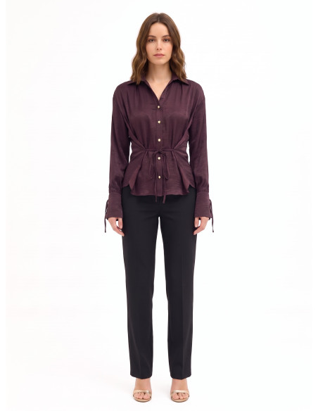 Camisa larga em mistura de viscose com efeito ligeiramente amarrotado e cordões Rinascimento