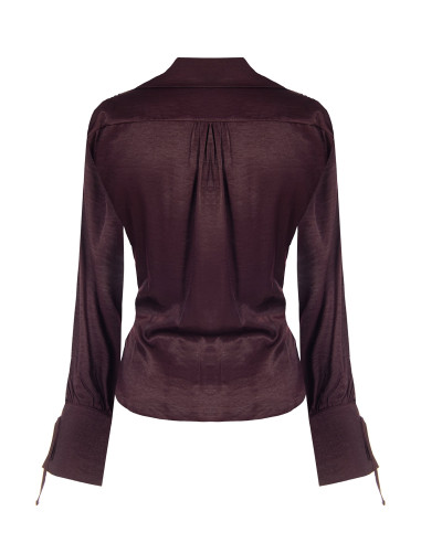 Camisa larga em mistura de viscose com efeito ligeiramente amarrotado e cordões Rinascimento