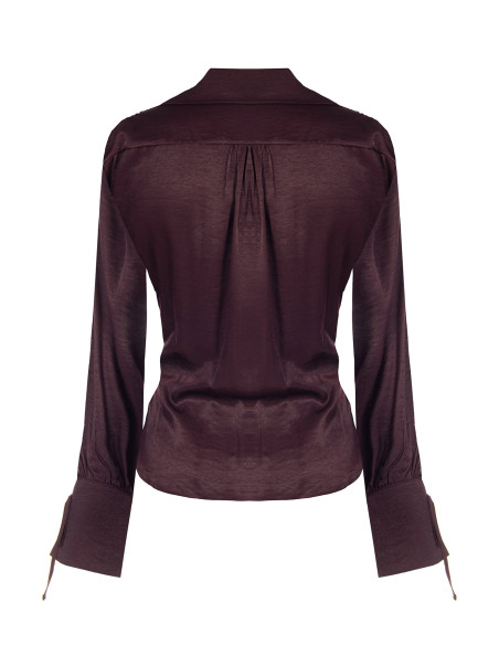 Camisa larga em mistura de viscose com efeito ligeiramente amarrotado e cordões Rinascimento