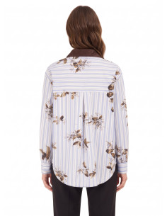 Camisa oversized de algodão às riscas com estampado floral e detalhes em veludo Rinascimento 2