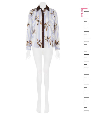 Camisa oversized de algodão às riscas com estampado floral e detalhes em veludo Rinascimento