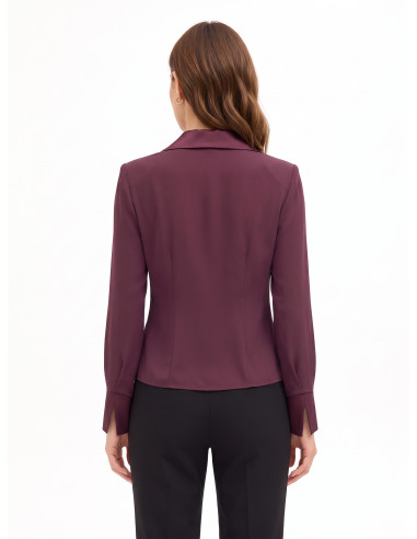Camisa cintada em georgette com decote em V, gola em cetim e alças Rinascimento