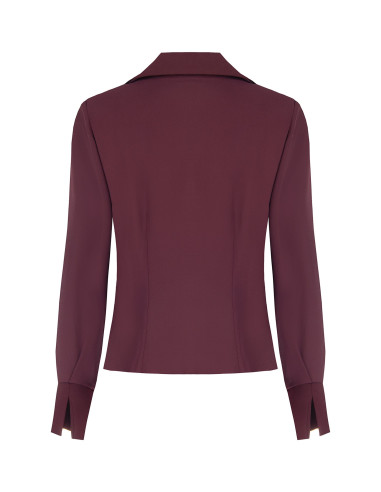 Camisa cintada em georgette com decote em V, gola em cetim e alças Rinascimento