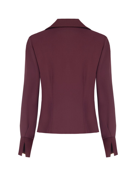 Camisa cintada em georgette com decote em V, gola em cetim e alças Rinascimento