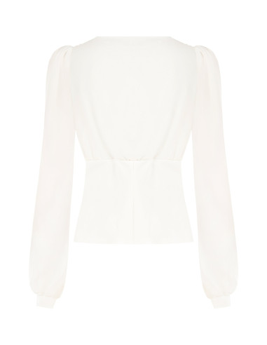 Blusa cintada em crepe scuba com decote em V transpassado e botões a condizer Rinascimento