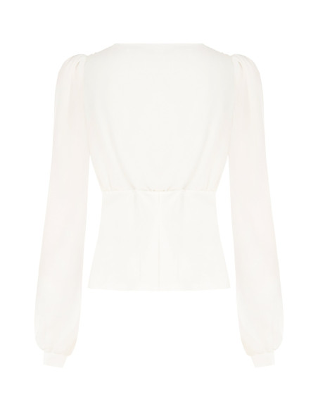 Blusa cintada em crepe scuba com decote em V transpassado e botões a condizer Rinascimento