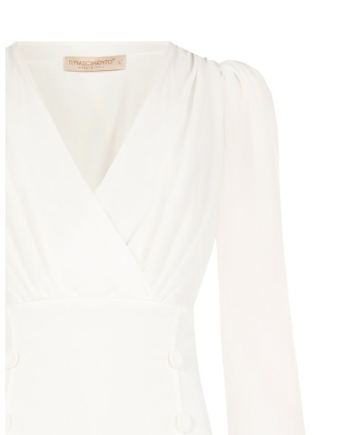 Blusa cintada em crepe scuba com decote em V transpassado e botões a condizer Rinascimento