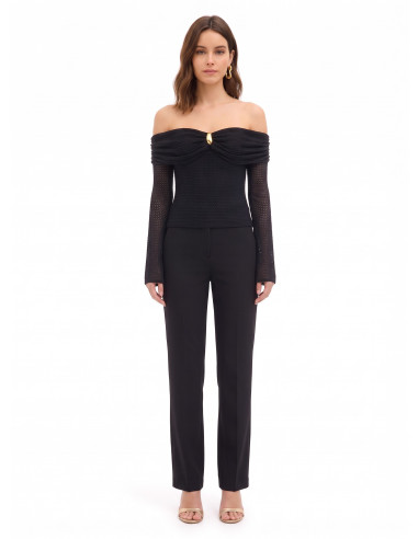 Camisola de croché perfurada com decote em coração e detalhe dourado Rinascimento