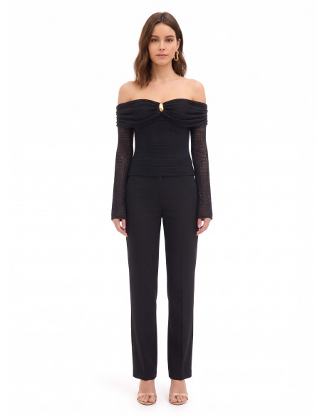 Camisola de croché perfurada com decote em coração e detalhe dourado Rinascimento