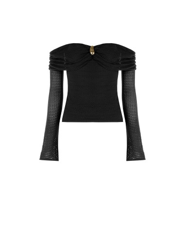 Camisola de croché perfurada com decote em coração e detalhe dourado Rinascimento