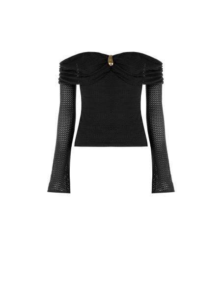 Camisola de croché perfurada com decote em coração e detalhe dourado Rinascimento