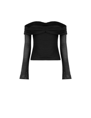 Camisola de croché perfurada com decote em coração e detalhe dourado Rinascimento